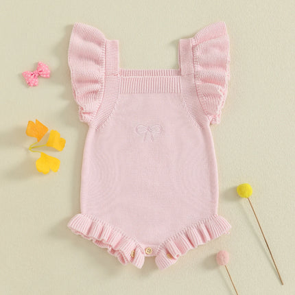 Citgeett Summer Infant Baby Girls Ruffle Knit Bodysuit Bow Embroidery Flying Sleeve Jumpsuits Fall Clothes