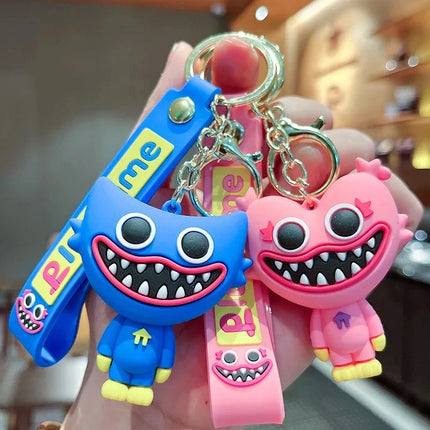 Cute Poppy Toothed Keychain Cartoon 3D Sausage Mouth Doll Car Keychain Couple Bag Pendant Children Toy Jewelry Gift