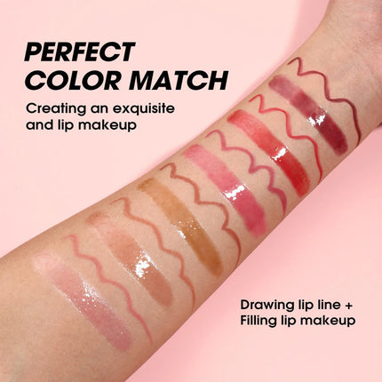 2pcs/Set Smooth Lip Liner+Lip Gloss Set Waterproof Liner Lip Combo Makeup, Long-Lasting Moisturizing Makeup Plump