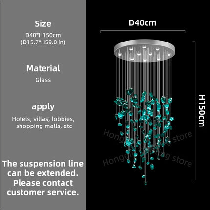Luxury Hotel Lobby Chandelier Customized Long Led Pendant Light Villa Hall Hanging Lamp Modern Glass Hanging Lights Lustre