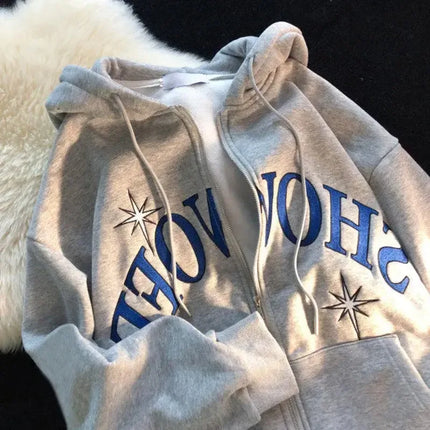 2025 new blue sweatshirt for women fall and winter gothic American retro casual bulk streetwear Y2K design Slim cardigan jacket