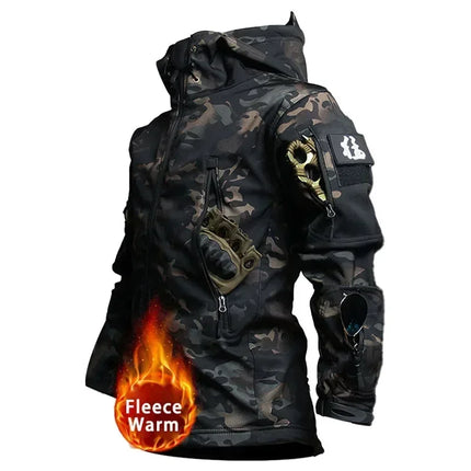 RU Camo Waterproof Sets Men Winter Fleece Hooded Jacket+Breathable Long Sleeve Tshirts+Straight Cargo Pant Soft Shell Suit