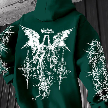 Hot selling autumn and winter men's Gothic angel print soft and comfortable hooded sports outdoor streetwear