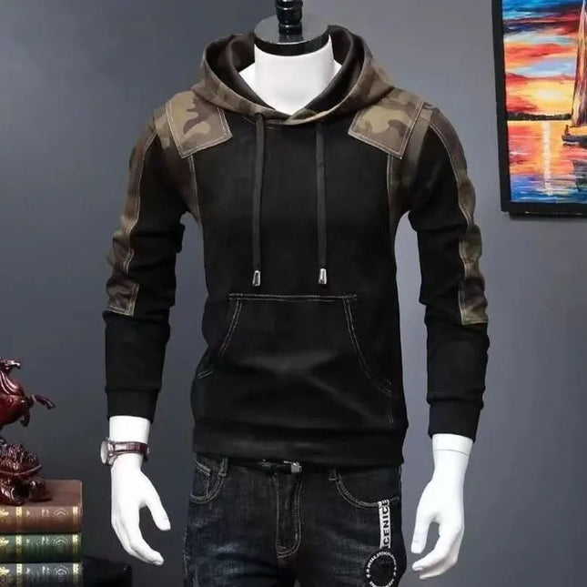 Y2K Techwear Autumn Hooded Tracksuit Men Cotton Cargo Hoodie Fashion Mens Streetwear Camouflage Patchwork Black tactics Hoodies