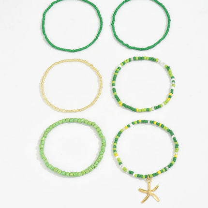 Multilayer Bohemia Rice Bead Anklet Set for Women Fashion Starfish Pendant Anklets Summer Sandy Beach Ankle Chain on Leg Jewelry