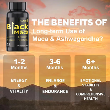 Male Enhancing Libido Organic Maca -60 Tablets 100% Pure Non-GMo Supports Reproductive HealthNatural Energizer Fast Acting