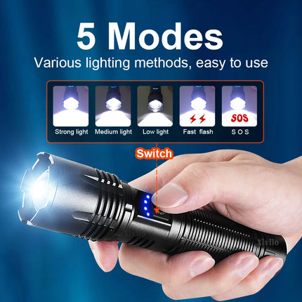 1000000LM Ultra Powerful Handheld Flashlight High Power Rechargeable Torch Long range 3000M Flash Lights Outdoor Camping Lantern