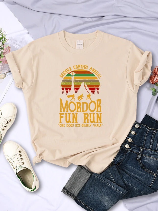 Middle Earth'S Annual Mordor Fun Run T Shirts Women Vintage Casual All-math Tops Breathable Fashion Short Sleeve Womans Clothing