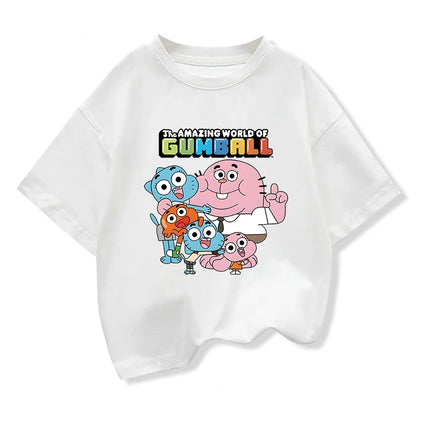 The Amazing World Of Gumball Printed Tshirt For Kids Summer White Short-sleeved Cartoon Loose Tees Boys Girls Fashion Clothes