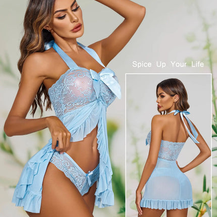 Women’s Sheer Lace Lingerie Set, Transparent Lace Undergarment Set, Bra and Brief Set, Sexy Sleep Dress