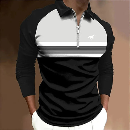 Men's Long Sleeve Polo Shirt with Zipper And Logo Design Comfortable Spring Summer Casual Style European And American Style