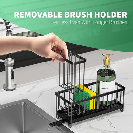 LMETJMA Sponge Holder Carbon Steel Sink Caddy Sponge Holder With Self Drain Tray Kitchen Sink Caddy Organizer with Divider