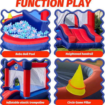 Outdoor & Indoor Mini Inflatable Bounce House with Blower Toddler Castle Kids Bouncy House with Slide air Blowe Birthday Party Gift