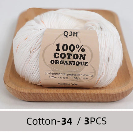 3PCS 100% Organic Cotton Yarn Machine Washable For Adult Baby Sweaters/Gloves/Scarves/Hats Etc. 50 gr (1.76 oz) 125 m (136 yrd)