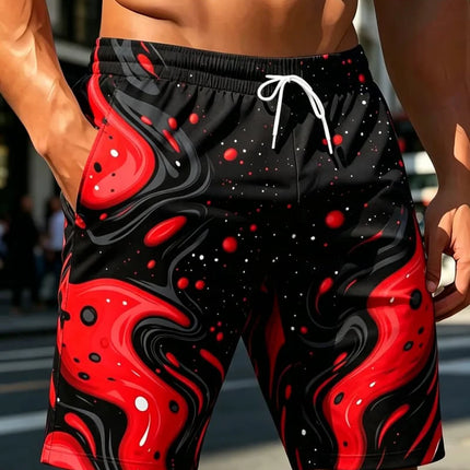 Men's street art printed beach shorts with eye-catching graffiti elements, for beach parties, swimming pools, and street wear