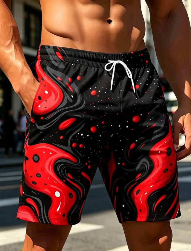 Men's street art printed beach shorts with eye-catching graffiti elements, for beach parties, swimming pools, and street wear