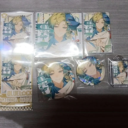 6Pieces Anime Lucky Gift Bag Cartoon Michael Kaiser Collection Bag Keychain Laser badge LOMO Card Postcard Laser Card Toy Gift