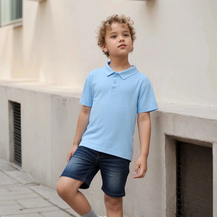 Summer boys and girls solid color short sleeved T-shirt top, children's fashion lapel short sleeved polo shirt, formal student o