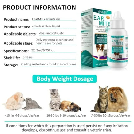 Ear Mites Clean for Dogs and Cat - with Aloe Vera, Cleaner on Contact and Soothes Itching, Vet-Recommended Formula for Pets Ear