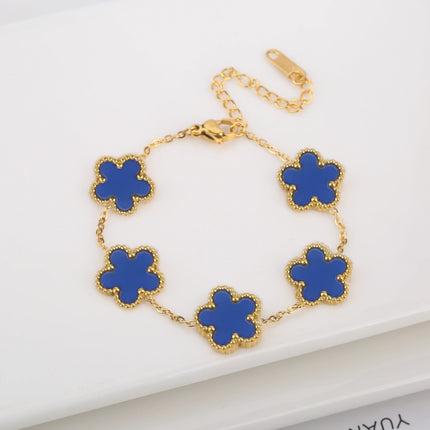 Hot Sale Stainless Steel Laser Five Leaf Flower Petal Adjustable Clover Bracelet Classic for Woman Girl Brand Jewelry Party Gift