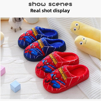 Cartoon Printed Spider-man Cotton Slippers For Children's Shoes Fashion New Style Warmth Autumn Winter Indoor Kids Boys Slippe