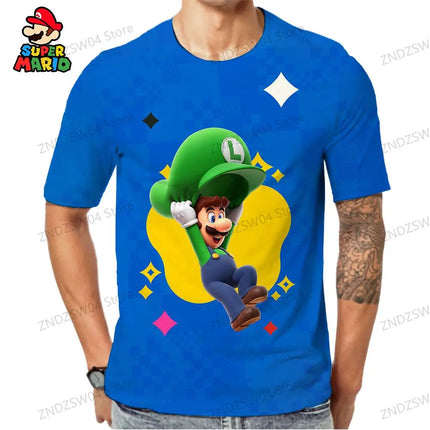 Fashion Parent-child Wear Oversize Men's Children's T-Shirt Tops 2026 Y2k Super Mario 110-6XL Streetwear Anime Mens Clothes Man