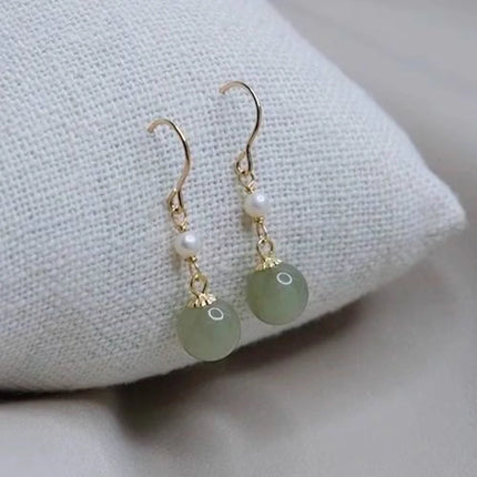 PANJBJ 925 Sterling Silver Jade Drop Earring for Women Zircon Round  Classic Grace Ethnic Jewelry Anniversary Gift Dropshipping