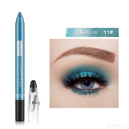 12Colors Glitter Eyeshadow Pen Long Lasting Matte Eye Shadow Palette Shiny Highlighter Silver Purple Eyeliner Pencil Cosmetics