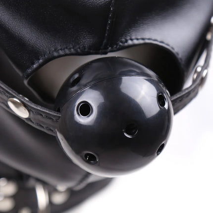 Adjustable BDSM Leather Head Mask Detachable Mouth Gag Eye Blindfold Sensory Deprivation Slave Role Play Adult Sex Toy Kit