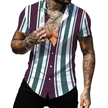 Hawaiian Men's Shirt Summer Fashion Sexy Striped Printed Shirts For Men Casual Tops Tee Male Clothing Oversized Camisa