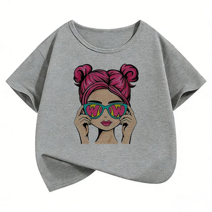Fashion Girl Design Printed T-Shirts Soft Short Sleeve Kids Children's T-shirt Girls Summer Spring Casual Top Tee Shirt
