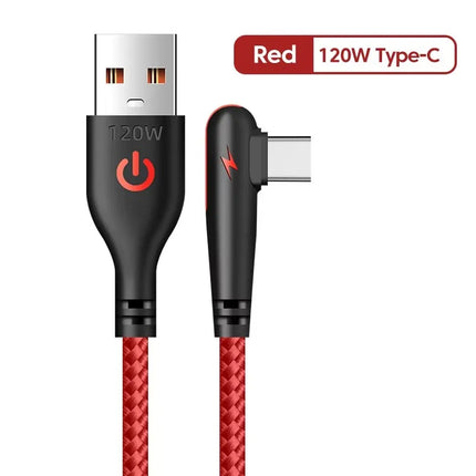 NNBILI 120W USB To Type-C Cable 90 Degree Elbow Mobile Phone Fast Charging For Huawei Mate 60 Xiaomi Samsung Charger Data Wire
