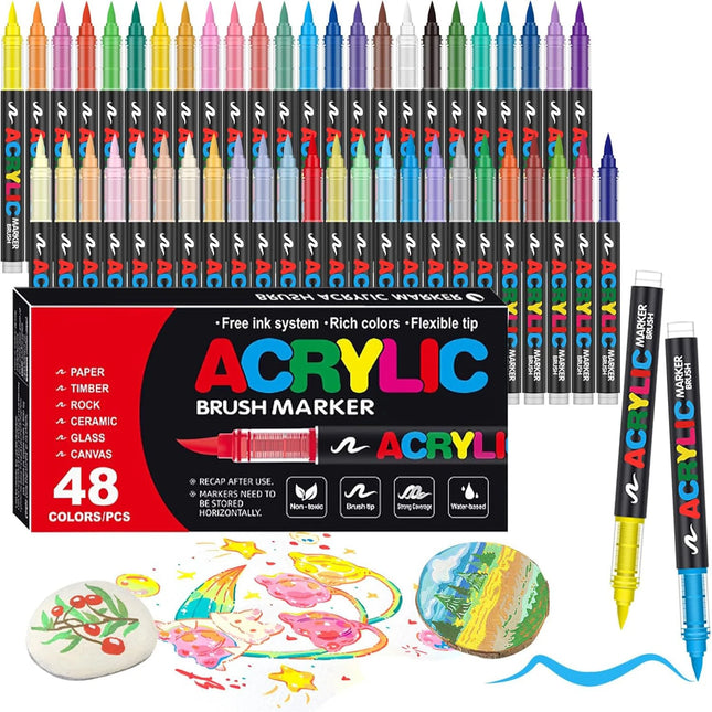 12-366 Colors Acrylic Marker Set Permanent Markers with Brush Tip Acrylic Paint Marker for Stone Glass Ceramics Canvas Wood