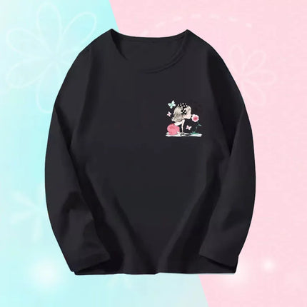 Pink Flower Heart Print Girls T-Shirt Casual White Tops Spring Long Sleeve Kids T-Shirt Kawaii Love Print Tops