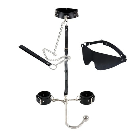 Adult Anal Plug Hook Bondage Kits with Adjustable Handcuffs Collar Neck Restraint Costumes for Couple BDSM Cosplay Game Sex Toys