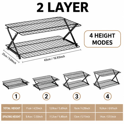 Foldable 2/3/4 Tier Cooling Rack For Baking Space Saving Stackable Wire Grid Cookie Cake Stand Easy Storage Baking Tools