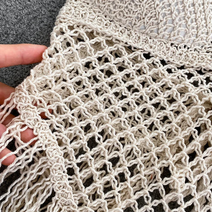 Knitted Tassels Hollow Out Tank Camis for Women Bohemian Style Halter Sleeveless Sexy Femme Corset Crop Tops Beach Tank Camisoles