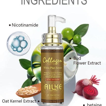 AILKE Skin Whitening Face Serum, Reduce Spots, Moisturizing, Even Skin Tone, With Organic Collagen, Skin Lightening Body Serum