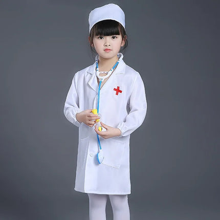 Children's Doctor Nurse Costume Set Cotton Role-playing Suit with Lab Coat Stethoscope Pretend To Be Uniform for Performance