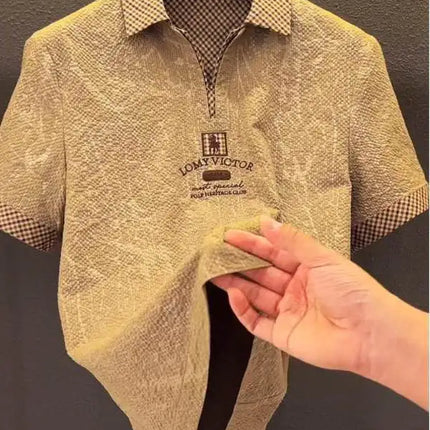 Ice Silk Embroidered  Shirt Men's Summer Short Sleeve Turn-down Collar Business Casual Fashion Brand T-shirt Breathable C...