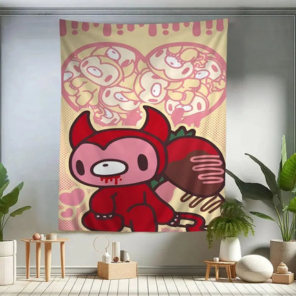 VIKAMA Cute Pink Bear Cartoon Tapestry, Wall Hanging For Living Room, Bedroom, Gaming Room, Dorm And Birthday Party Home Decor