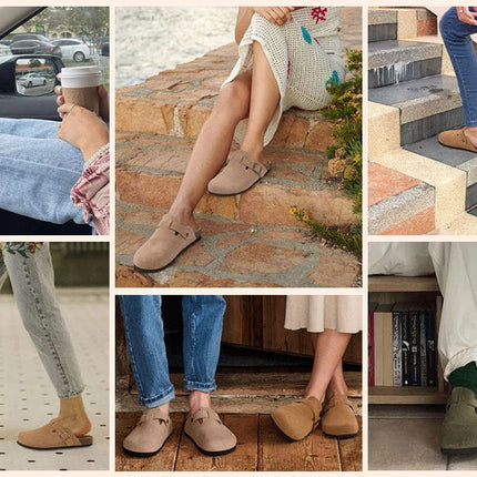 Litfun Suede Cork Clogs For Women Men Genuine Summer Clogs with Arch Support Cork Leather House Mules Shoes Thick Beach Sandals