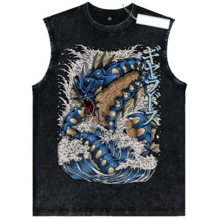 Retro Washed Pokemon Cartoon Tank Tops Men Women Vintage Classic Print Sleeveless Vest Street Style Soft Comfortable Summer Tops
