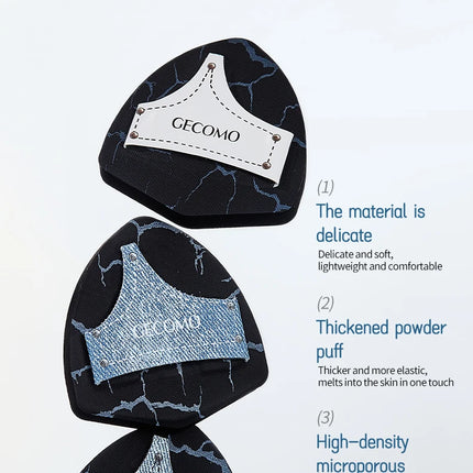 2PCS Denim Makeup Powder Puff Set Soft Skin-Friendly Dry & Wet Dual-Use Sponge Cushion For Liquid Foundation