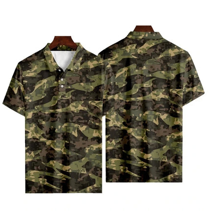 Camouflage Polo Shirt For Men Summer 3D Print Leaves Flower Short Sleeve Golf Polo Shirts Oversized Street Tops T Shirt
