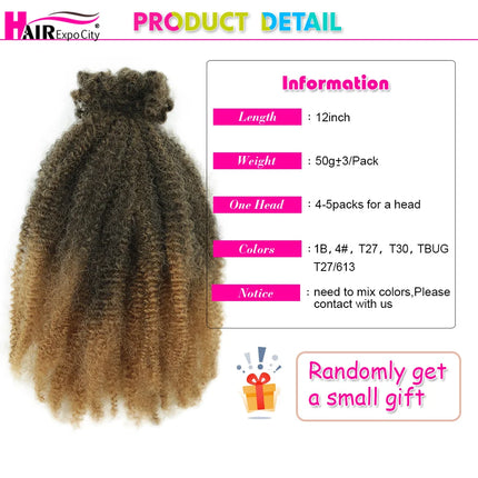 Afro Kinky Curly Bulk Synthetic Braiding Hair 12 inch Protein Fiber Durable Curl Hair Soft Micro Twist Braids Hair  Extensions
