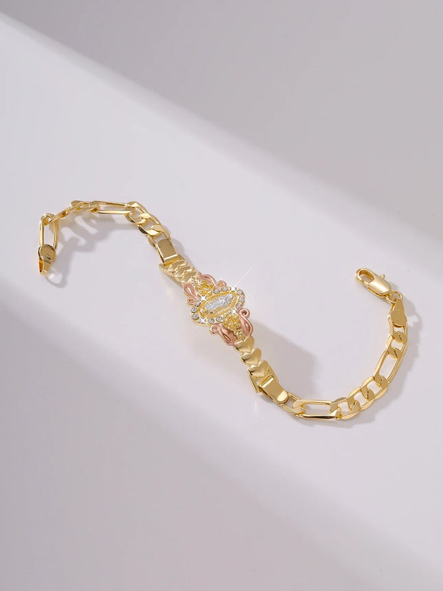 Exquisite Virgin Mary Bracelet 14K Gold Plated Zircon Inlay Catholic Gift Fashion Religious Jewelry Baptism Prayer Bracelets
