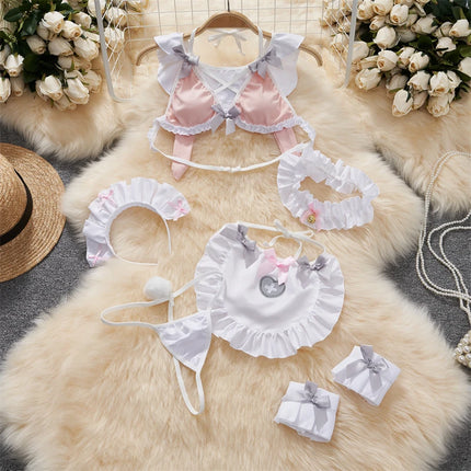 Cute Gray Rabbit Ear Hood Top Sexy Backless Slim Fit Bodysuit Zip Sleeveless Women Sexy Erotic Lingerie Bunny Cosplay Playsuit