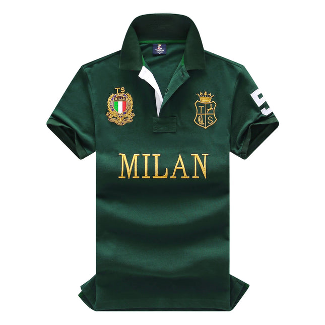 Men's High-Quality Cotton Polo Shirt ITALY GREEN Cotton Embroidered 'MILAN' Symbol Leisure Sport New Year's Gift for Men