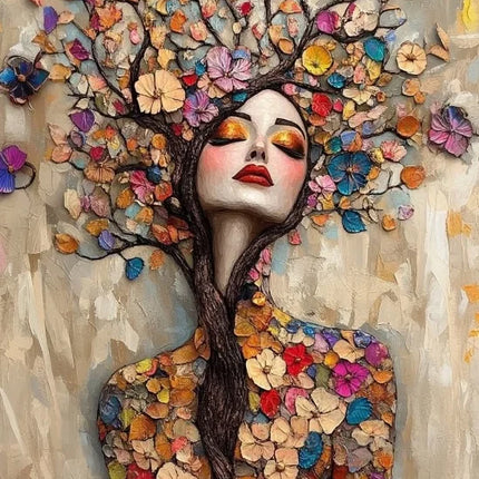 Gustav Klimt Style Mosaic Tree of Life Flower Goddess Canvas Painting Abstract Floral Goddess Art Poster Living Room Home Decor